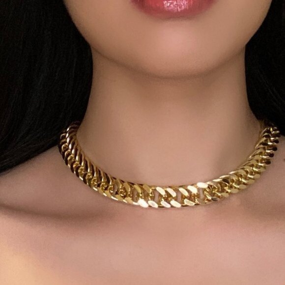 NEW Gold Unisex Cuban Link Chain Necklace - Picture 1 of 4